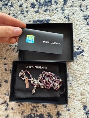 Dolce & Gabbana Purple Beaded Cross Necklace